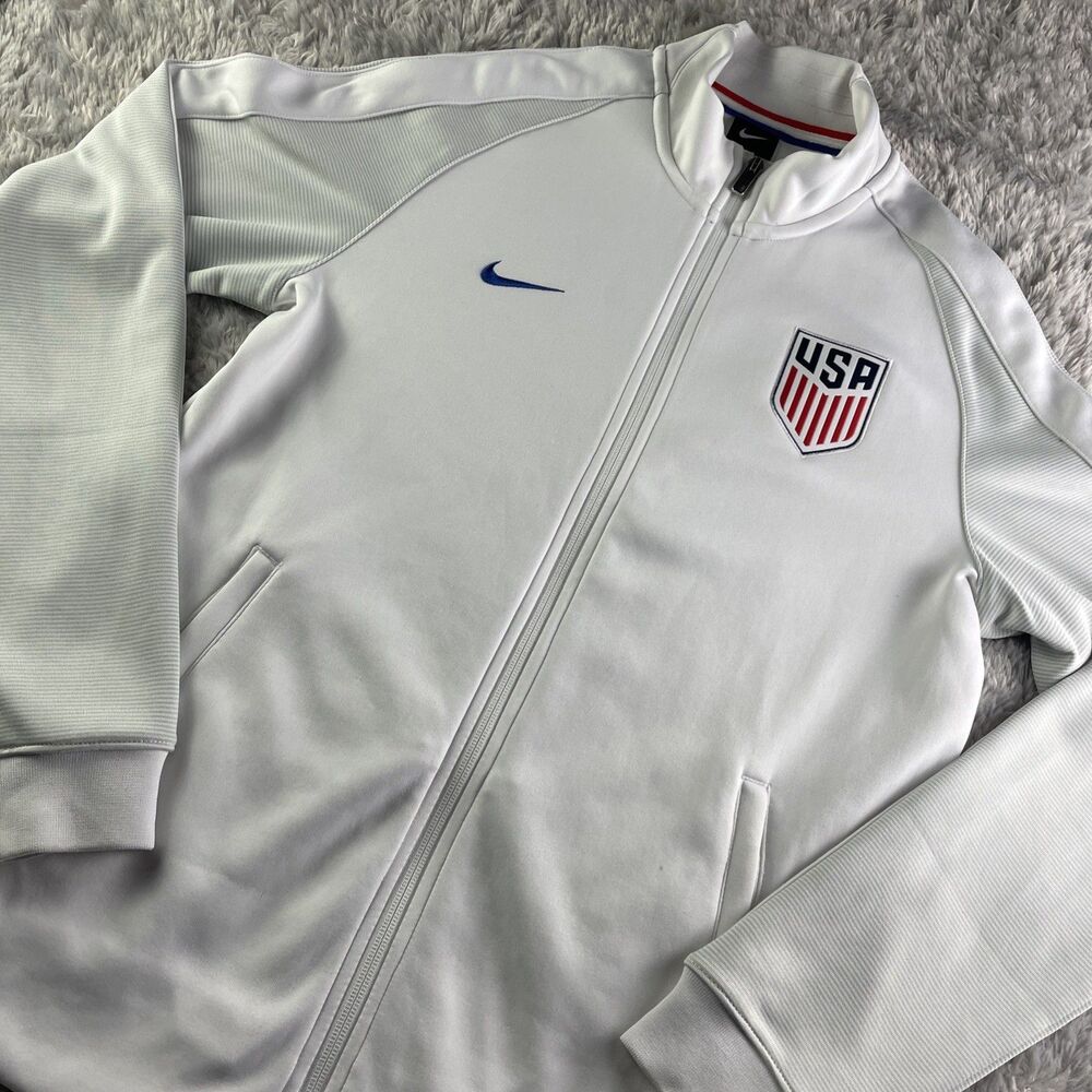 USA Soccer Jacket Mens Medium White Blue Red N98 USMNT Warmup Training Travel